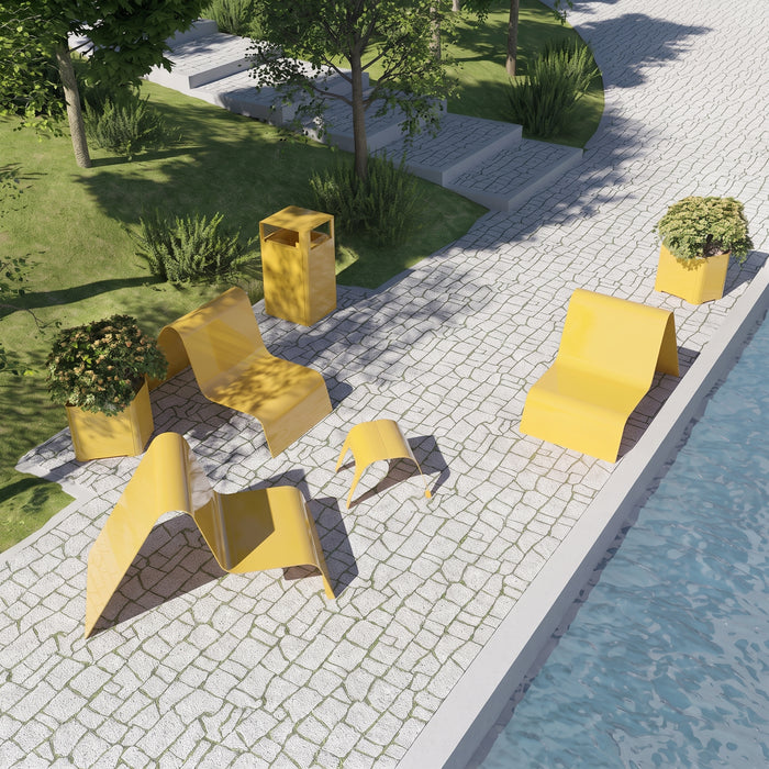 Gewerbefabrik Couchtisch Mureck Stahl Outdoor Stadtmobiliar Gelb RAL 1028 Szene