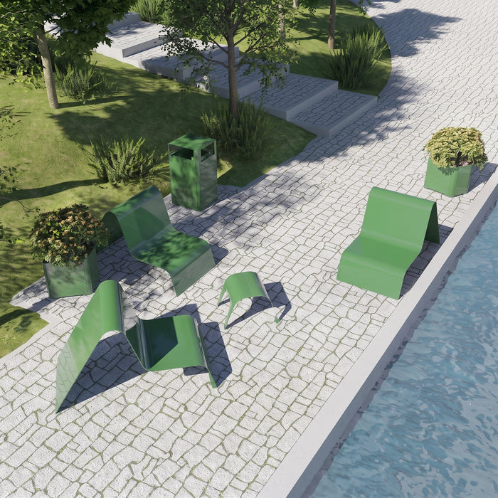 Gewerbefabrik Couchtisch Mureck Stahl Outdoor Stadtmobiliar Grün RAL 6018 Szene