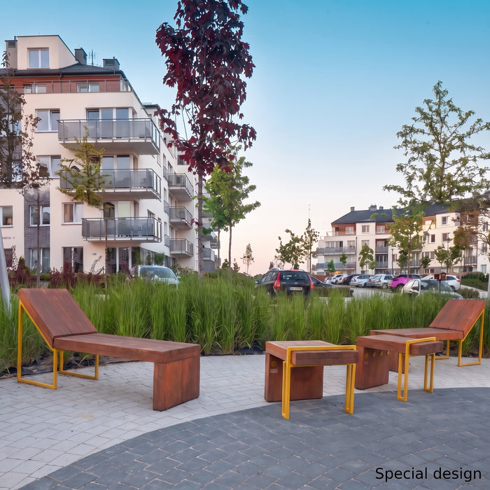 Gewerbefabrik Liegebank Herrenberg Outdoor Liege Liegebank Holz Gelb RAL 1028 Stadt