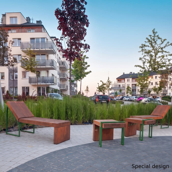 Gewerbefabrik Liegebank Herrenberg Outdoor Liege Liegebank Holz Grün RAL 6018 Stadt