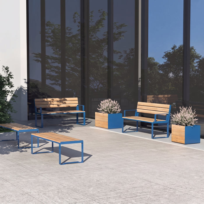 Gewerbefabrik Sitzbank Arnsberg Outdoor Bank Parkbank Holz Blau RAL 5005 Stadt