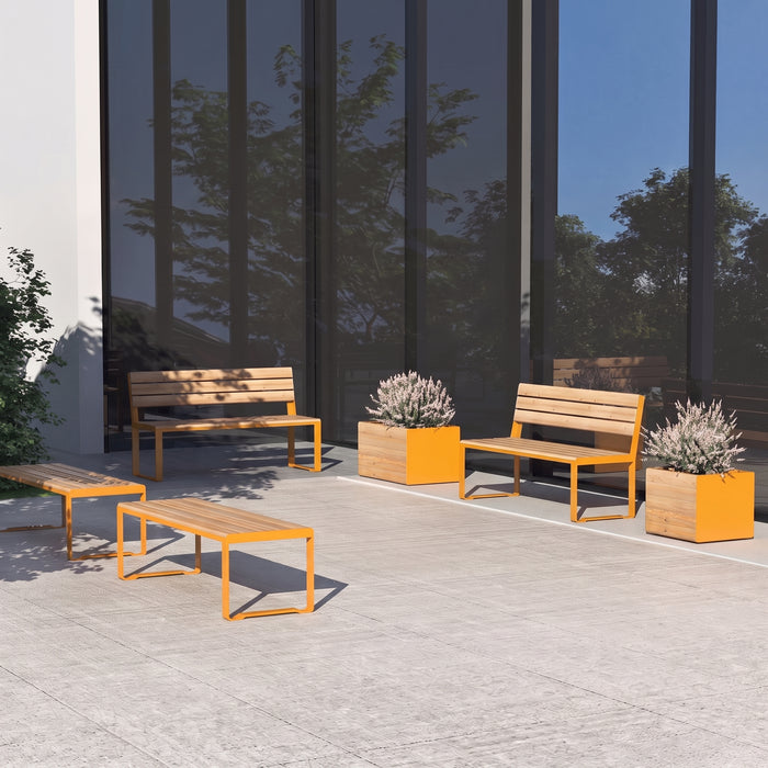 Gewerbefabrik Sitzbank Arnsberg Outdoor Bank Parkbank Holz Gelb RAL 1028 Stadt