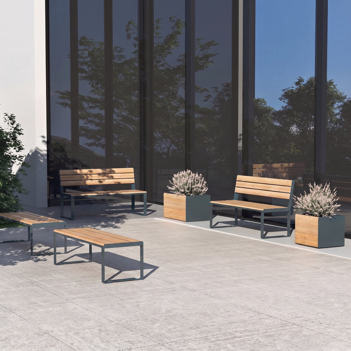 Gewerbefabrik Sitzbank Arnsberg Outdoor Bank Parkbank Holz Grau RAL 7011 Stadt