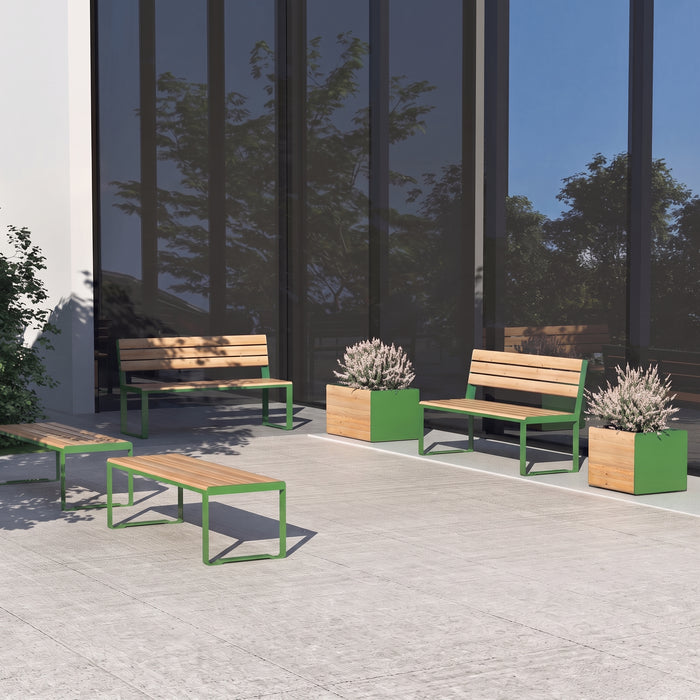 Gewerbefabrik Sitzbank Arnsberg Outdoor Bank Parkbank Holz Grün RAL 6018 Stadt