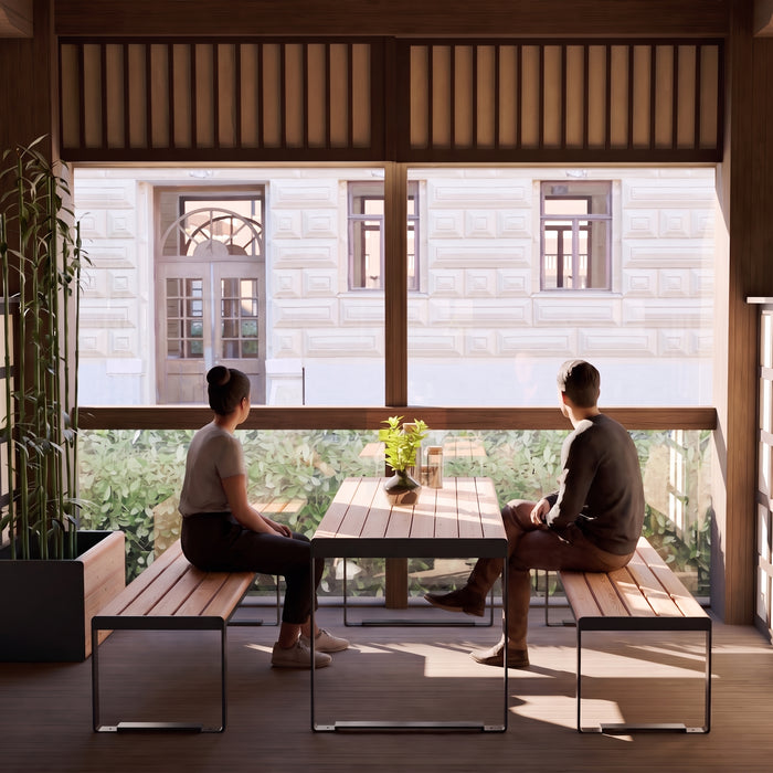 Gewerbefabrik Sitzbank Arnsfeld Outdoor Bank Parkbank Holz Grau RAL 7011 Park