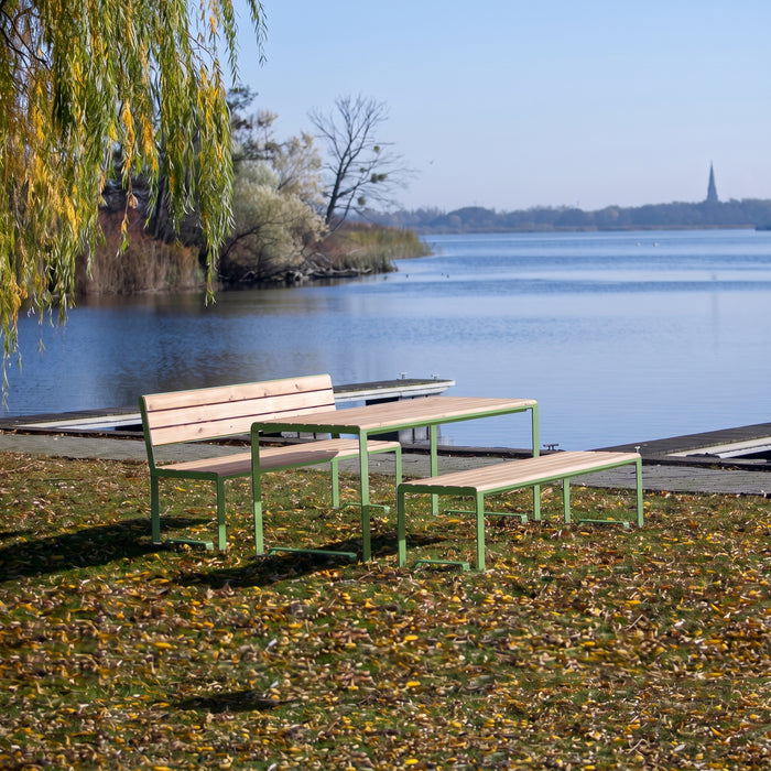 Gewerbefabrik Sitzbank Arnstadt Outdoor Bank Parkbank Holz Grün RAL 6018 Stadt