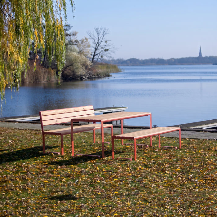 Gewerbefabrik Sitzbank Arnstadt Outdoor Bank Parkbank Holz Rot RAL 3001 Stadt