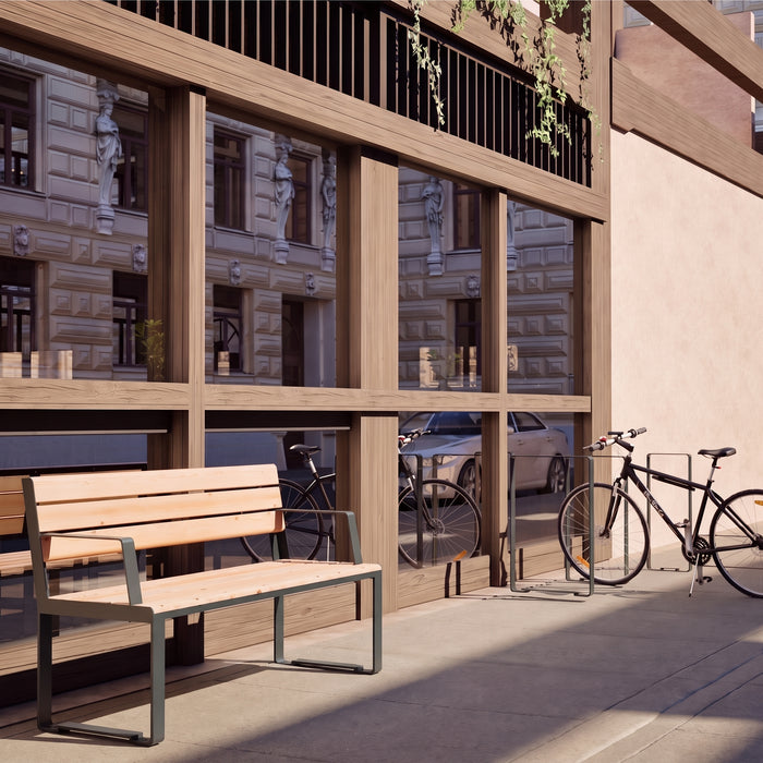 Gewerbefabrik Sitzbank Arnstein Outdoor Bank Parkbank Holz Grau RAL 7011 Park