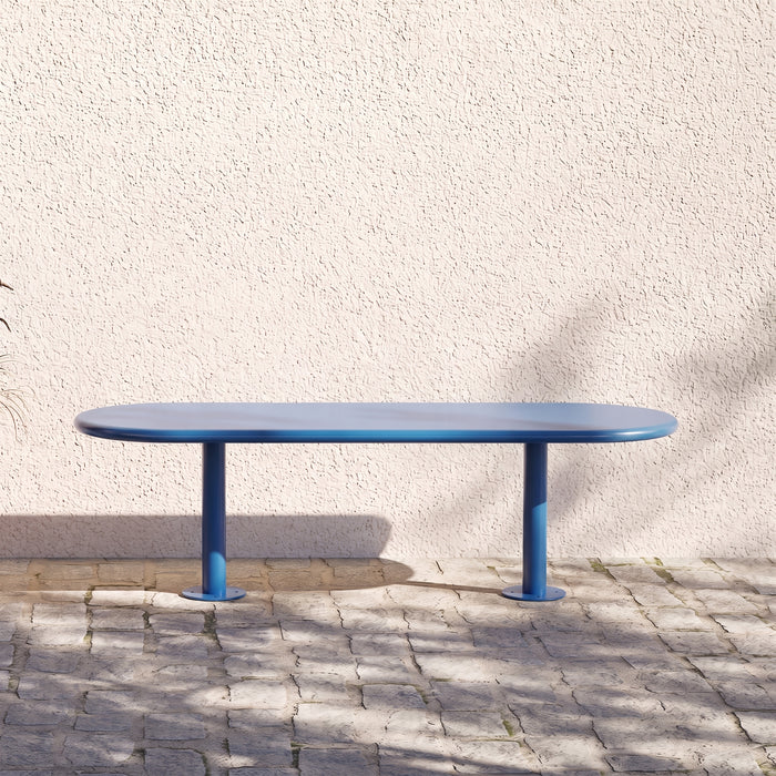 Gewerbefabrik Sitzbank Eich Outdoor Bank Parkbank Stahl Blau RAL 5005 Park