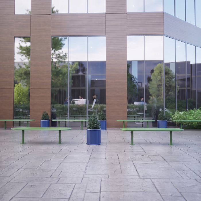 Gewerbefabrik Sitzbank Eichenau Outdoor Bank Parkbank Stahl Grün RAL 6018 Stadt