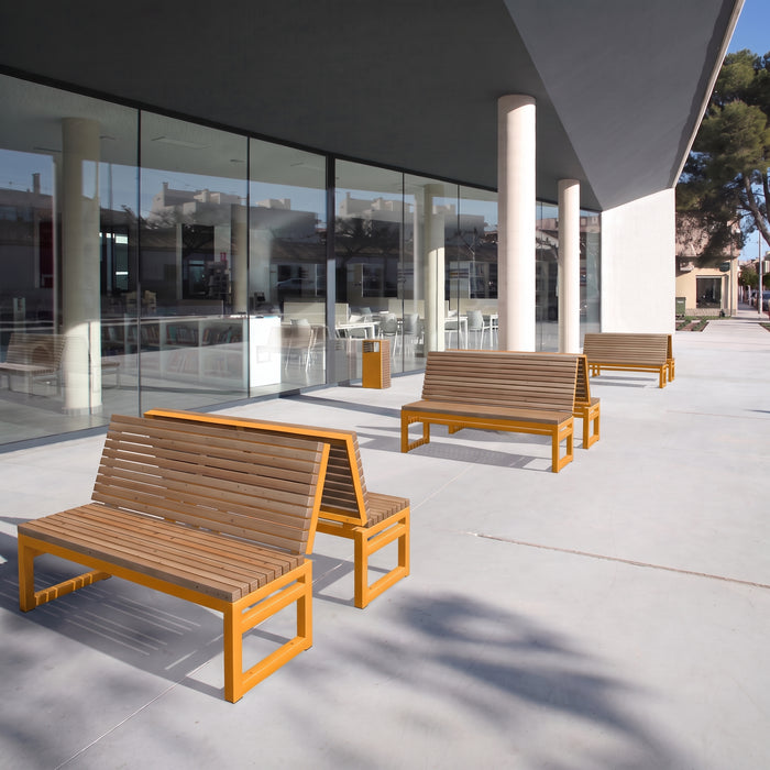 Gewerbefabrik Sitzbank Eppenrod Outdoor Bank Parkbank Holz Gelb RAL 1028 Stadt