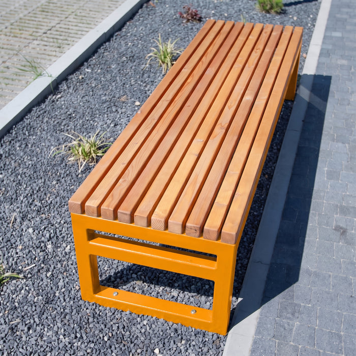 Gewerbefabrik Sitzbank Eppingen Outdoor Bank Parkbank Holz Gelb RAL 1028 Park