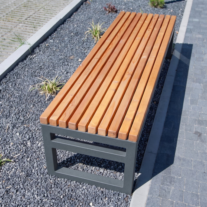 Gewerbefabrik Sitzbank Eppingen Outdoor Bank Parkbank Holz Grau RAL 7011 Park