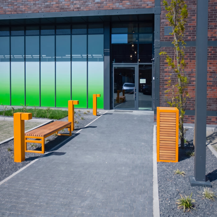 Gewerbefabrik Sitzbank Eppstein Outdoor Bank Parkbank Holz Gelb RAL 1028 Stadt