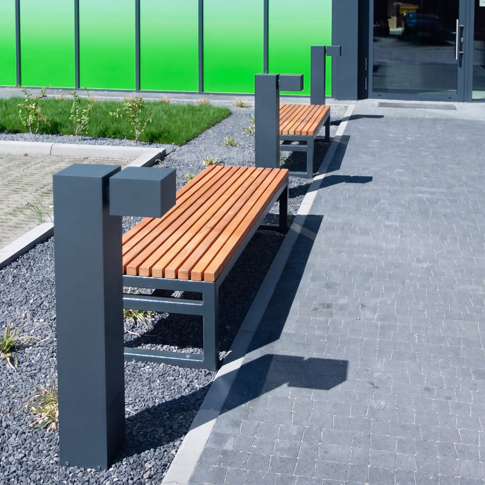 Gewerbefabrik Sitzbank Eppstein Outdoor Bank Parkbank Holz Grau RAL 7011 Park