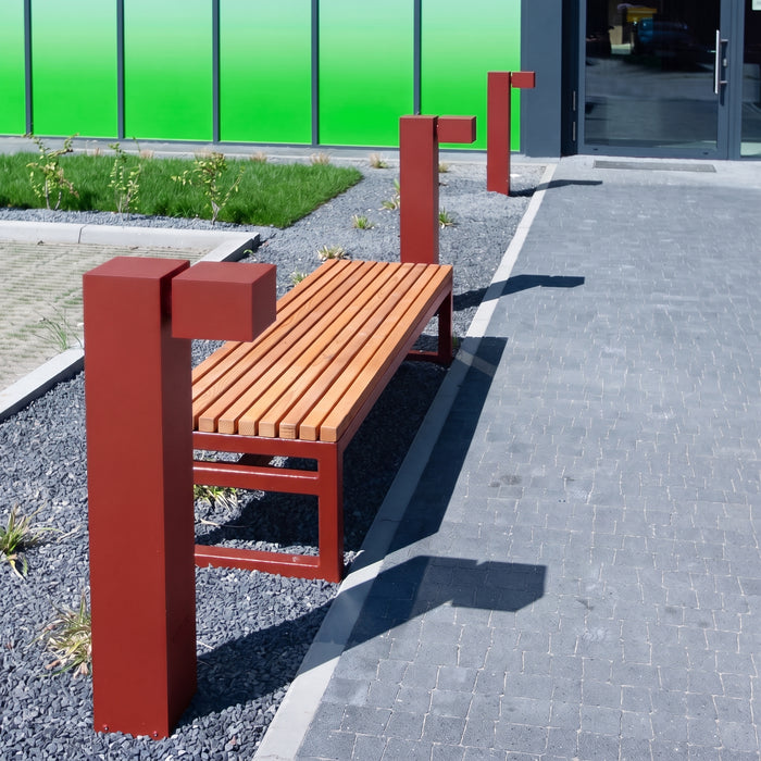 Gewerbefabrik Sitzbank Eppstein Outdoor Bank Parkbank Holz Rot RAL 3001 Park