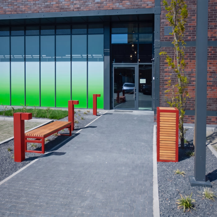 Gewerbefabrik Sitzbank Eppstein Outdoor Bank Parkbank Holz Rot RAL 3001 Stadt