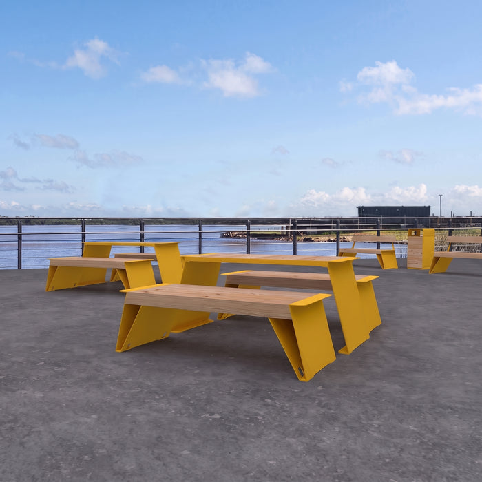 Gewerbefabrik Sitzbank Erlabrunn Outdoor Bank Parkbank Holz Gelb RAL 1028 Stadt