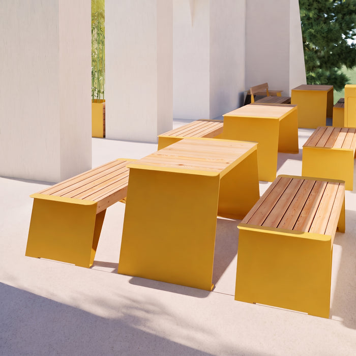 Gewerbefabrik Sitzbank Erlau Outdoor Bank Parkbank Holz Gelb RAL 1028 Park
