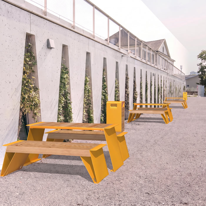 Gewerbefabrik Sitzbank Erlau Outdoor Bank Parkbank Holz Gelb RAL 1028 Stadt