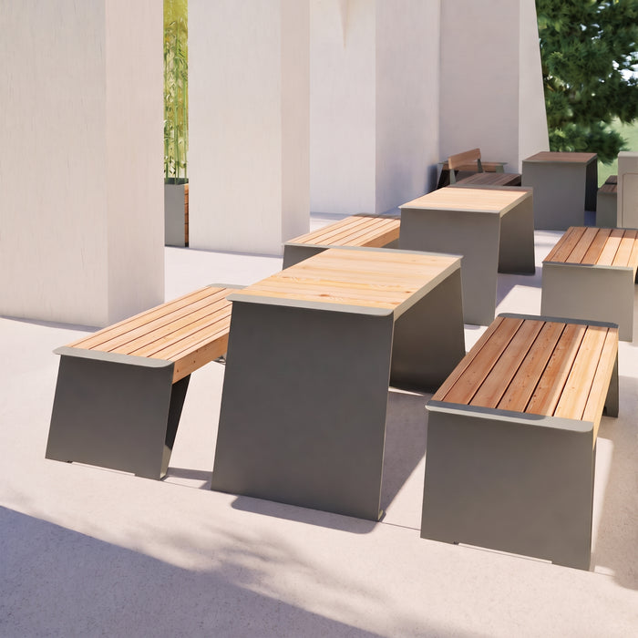 Gewerbefabrik Sitzbank Erlau Outdoor Bank Parkbank Holz Grau RAL 7011 Park