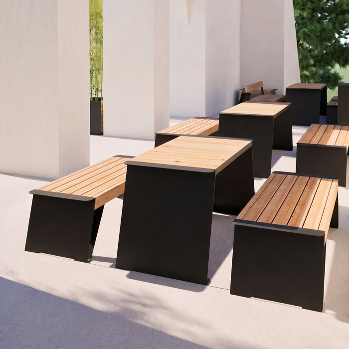 Gewerbefabrik Sitzbank Erlau Outdoor Bank Parkbank Holz Schwarz RAL 9017 Park