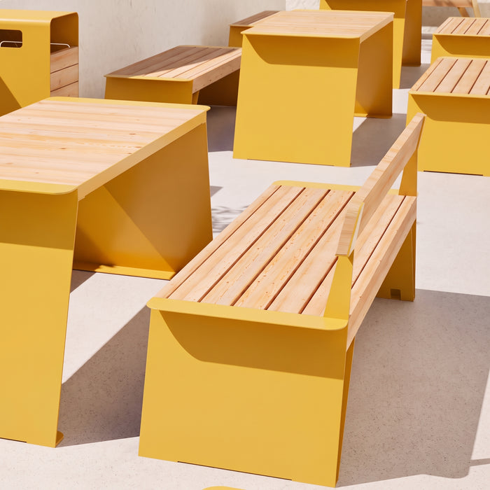 Gewerbefabrik Sitzbank Erlenbach Outdoor Bank Parkbank Holz Gelb RAL 1028 Park