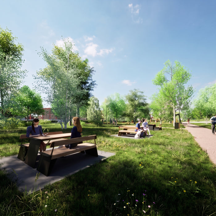 Gewerbefabrik Sitzbank Erlenbach Outdoor Bank Parkbank Holz Schwarz RAL 9017 Stadt