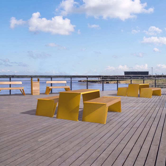 Gewerbefabrik Sitzbank Erlensee Outdoor Bank Parkbank Holz Gelb RAL 1028 Stadt