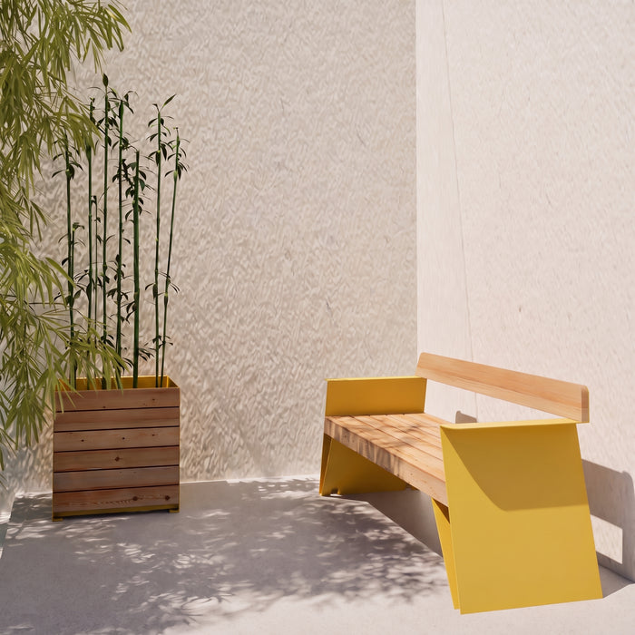 Gewerbefabrik Sitzbank Erligheim Outdoor Bank Parkbank Holz Gelb RAL 1028 Park