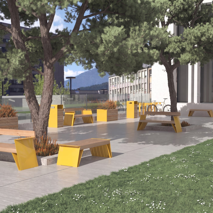 Gewerbefabrik Sitzbank Erligheim Outdoor Bank Parkbank Holz Gelb RAL 1028 Stadt