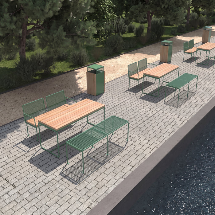 Gewerbefabrik Sitzbank Gangkofen Outdoor Bank Parkbank Stahl Grün RAL 6018 Park