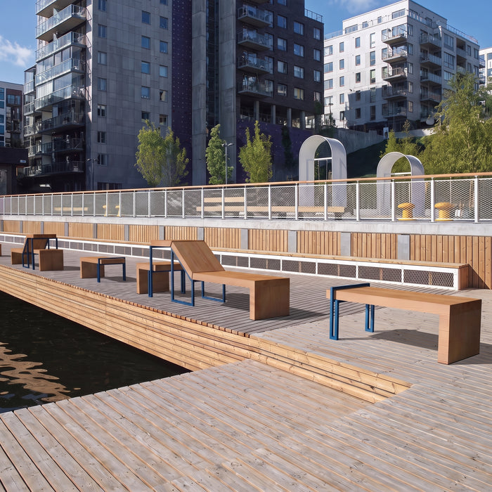 Gewerbefabrik Sitzbank Herrieden Outdoor Bank Parkbank Holz Blau RAL 5005 Stadt