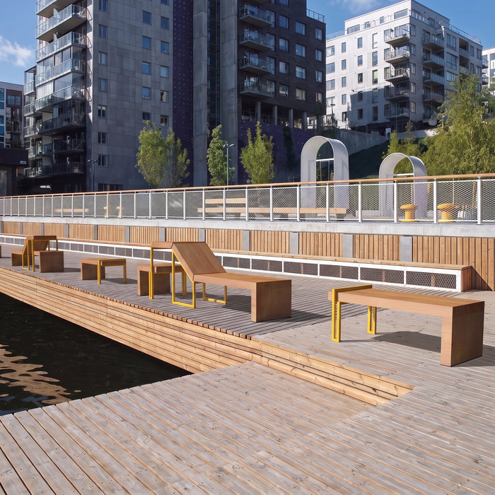 Gewerbefabrik Sitzbank Herrieden Outdoor Bank Parkbank Holz Gelb RAL 1028 Stadt