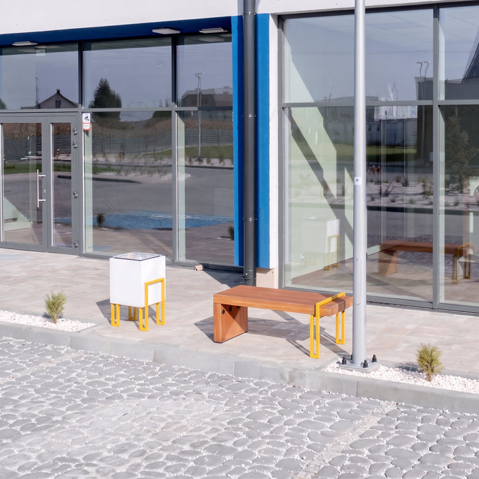 Gewerbefabrik Sitzbank Herrnhut Outdoor Bank Parkbank Holz Gelb RAL 1028 Stadt