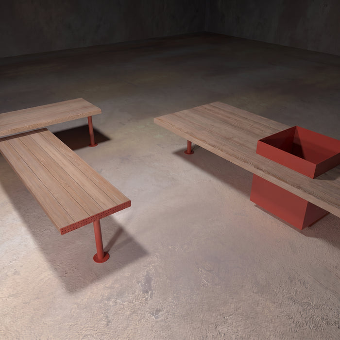 Gewerbefabrik Sitzbank Illingen Outdoor Bank Parkbank Holz Rot RAL 3001 Stadt