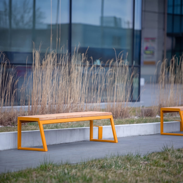 Gewerbefabrik Sitzbank Kirkel Outdoor Bank Parkbank Holz Gelb RAL 1028 Stadt
