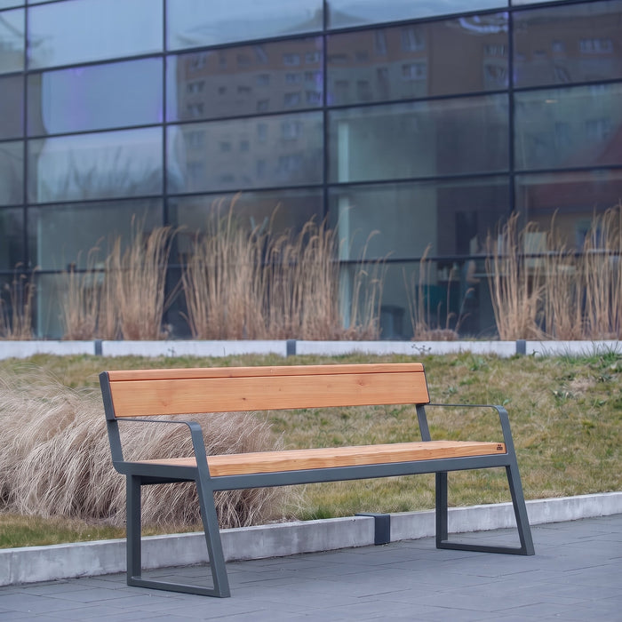 Gewerbefabrik Sitzbank Kirtorf Outdoor Bank Parkbank Holz Grau RAL 7011 Stadt