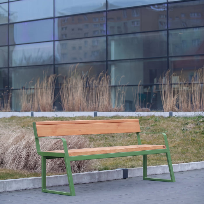 Gewerbefabrik Sitzbank Kirtorf Outdoor Bank Parkbank Holz Grün RAL 6018 Stadt