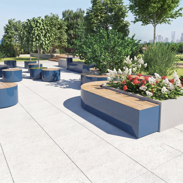 Gewerbefabrik Sitzbank Langenau Outdoor Bank Parkbank Holz Blau RAL 5005 Park