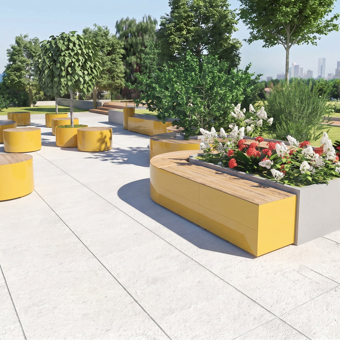 Gewerbefabrik Sitzbank Langenau Outdoor Bank Parkbank Holz Gelb RAL 1028 Park