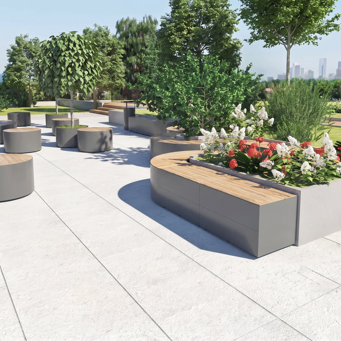 Gewerbefabrik Sitzbank Langenau Outdoor Bank Parkbank Holz Grau RAL 7011 Park