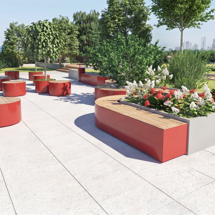 Gewerbefabrik Sitzbank Langenau Outdoor Bank Parkbank Holz Rot RAL 3001 Park