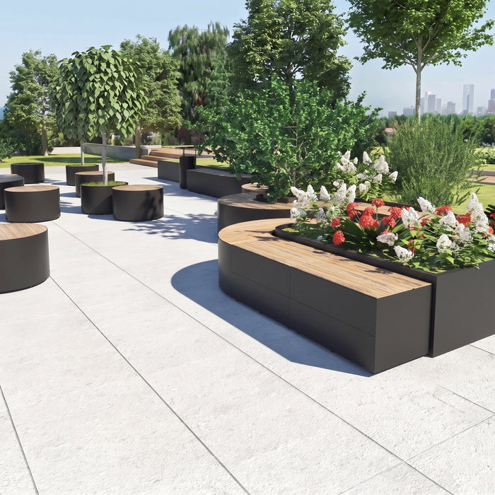 Gewerbefabrik Sitzbank Langenau Outdoor Bank Parkbank Holz Schwarz RAL 9017 Park