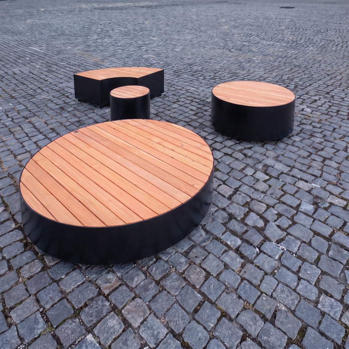 Gewerbefabrik Sitzbank Langenburg Outdoor Bank Parkbank Holz Schwarz RAL 9017 Stadt