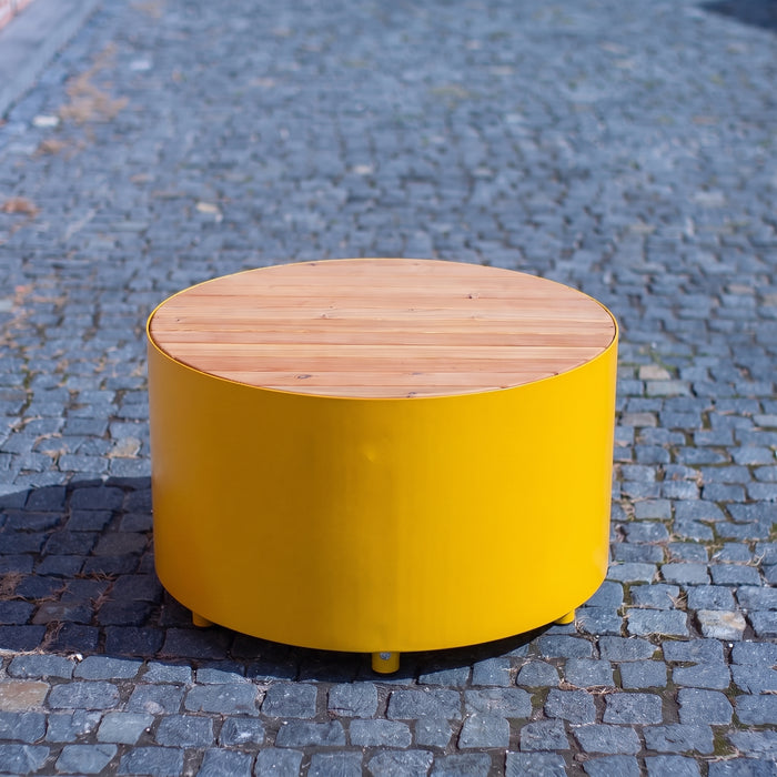 Gewerbefabrik Sitzbank Langeoog Outdoor Bank Parkbank Holz Gelb RAL 1028 Park