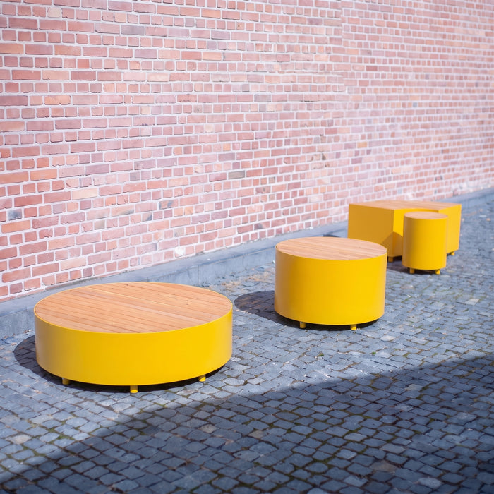 Gewerbefabrik Sitzbank Langeoog Outdoor Bank Parkbank Holz Gelb RAL 1028 Stadt