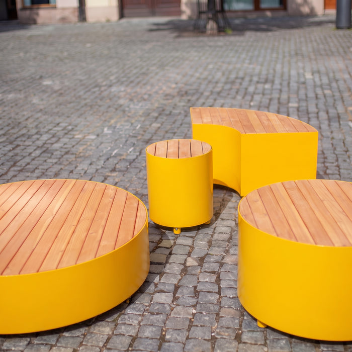 Gewerbefabrik Sitzbank Langquaid Outdoor Bank Parkbank Holz Gelb RAL 1028 Stadt