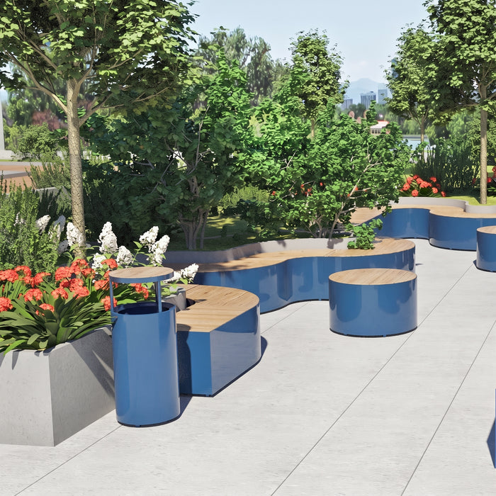Gewerbefabrik Sitzbank Langsur Outdoor Bank Parkbank Holz Blau RAL 5005 Stadt