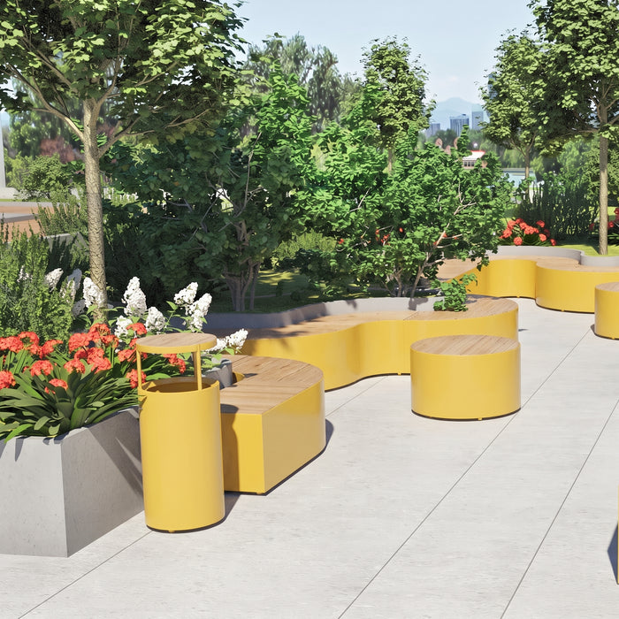 Gewerbefabrik Sitzbank Langsur Outdoor Bank Parkbank Holz Gelb RAL 1028 Stadt